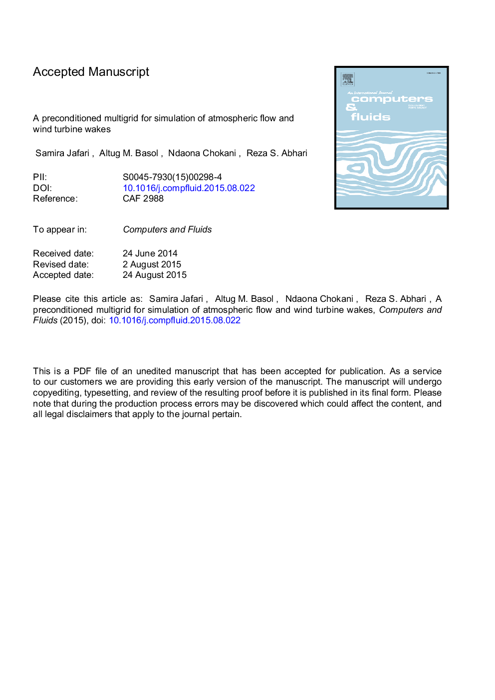 A preconditioned multigrid for simulation of atmospheric flow and wind turbine wakes