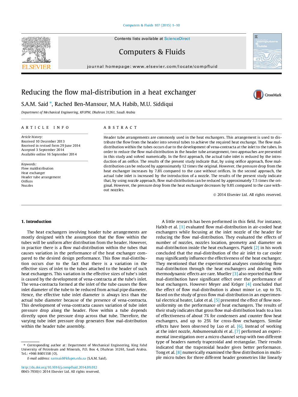 Reducing the flow mal-distribution in a heat exchanger