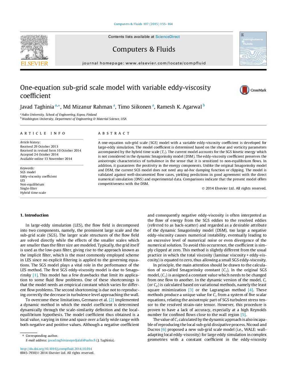 One-equation sub-grid scale model with variable eddy-viscosity coefficient