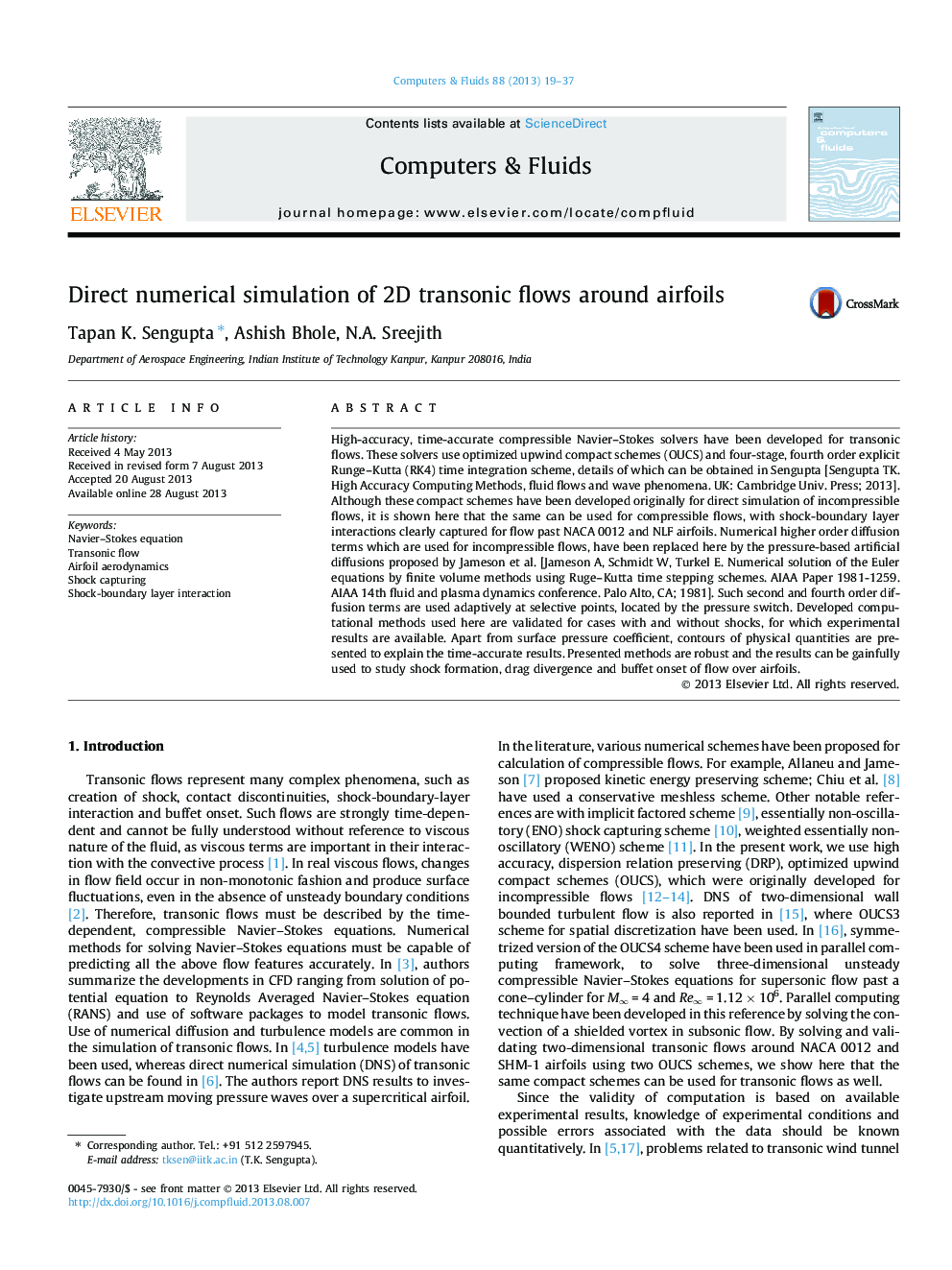 Direct numerical simulation of 2D transonic flows around airfoils