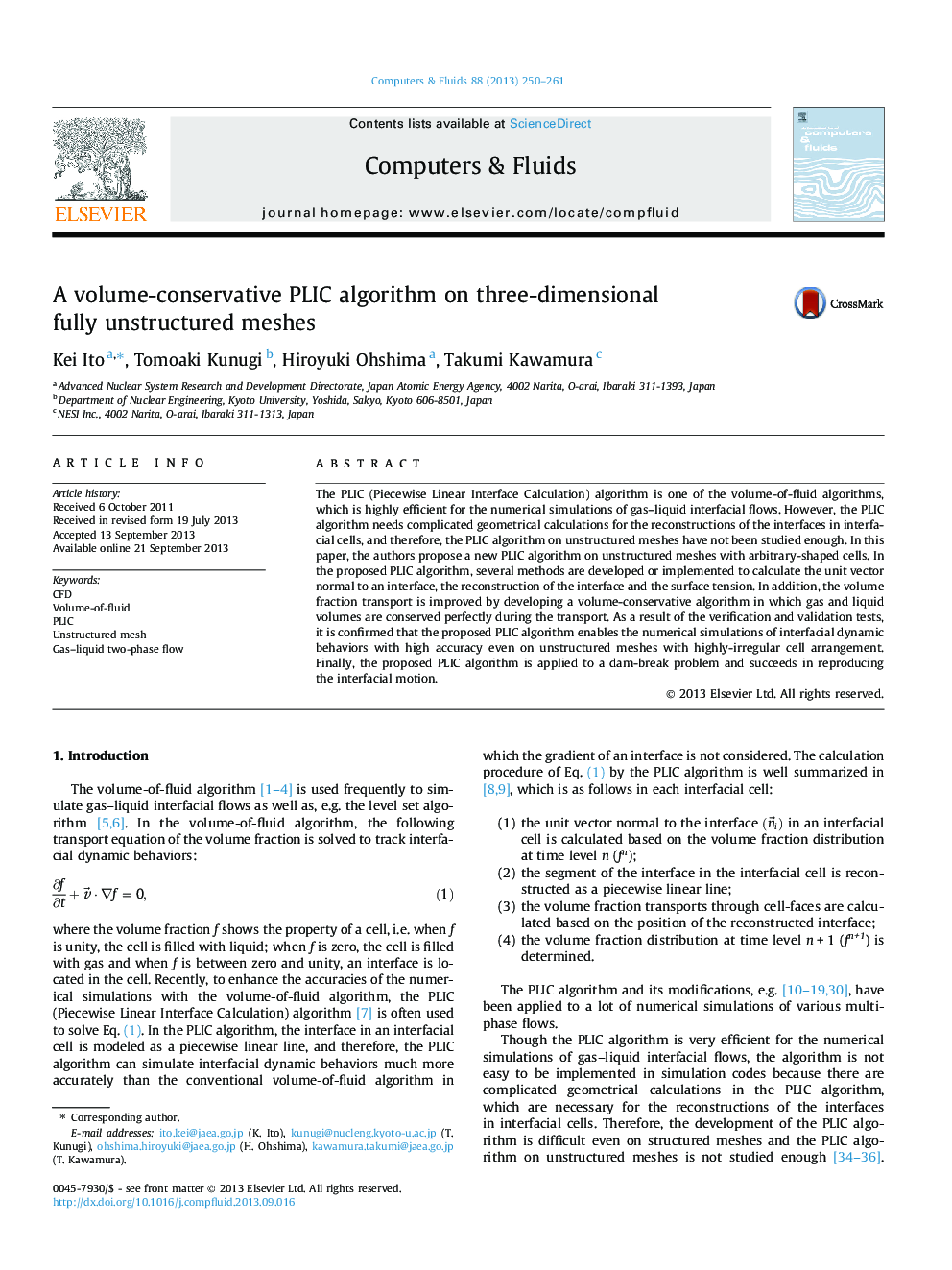 عکس صفحه اول مقاله: A volume-conservative PLIC algorithm on three-dimensional fully unstructured meshes A volume-conservative PLIC algorithm on three-dimensional fully unstructured meshes