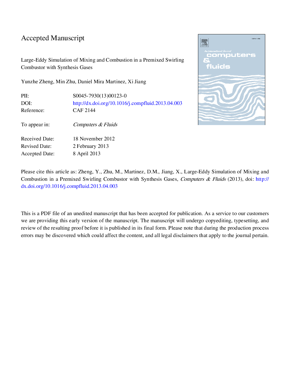 Large-eddy simulation of mixing and combustion in a premixed swirling combustor with synthesis gases