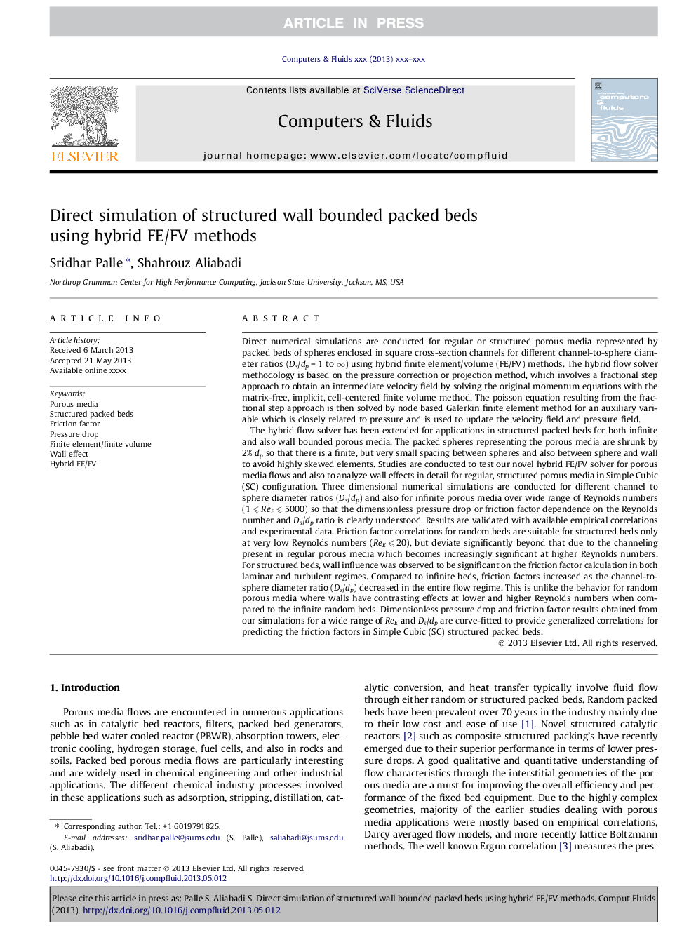 Direct simulation of structured wall bounded packed beds using hybrid FE/FV methods