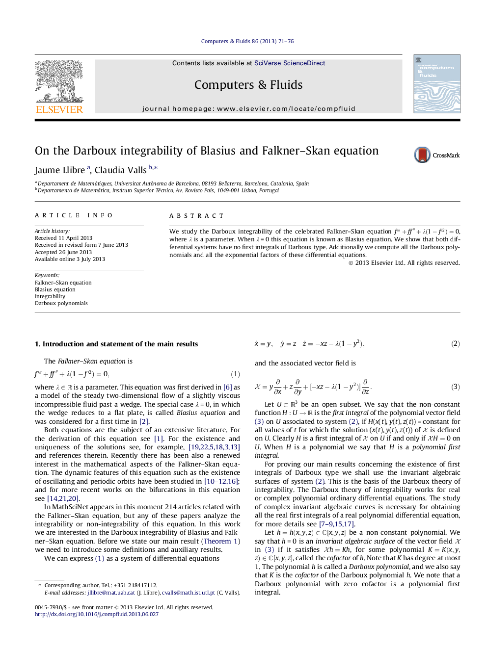 On the Darboux integrability of Blasius and Falkner-Skan equation