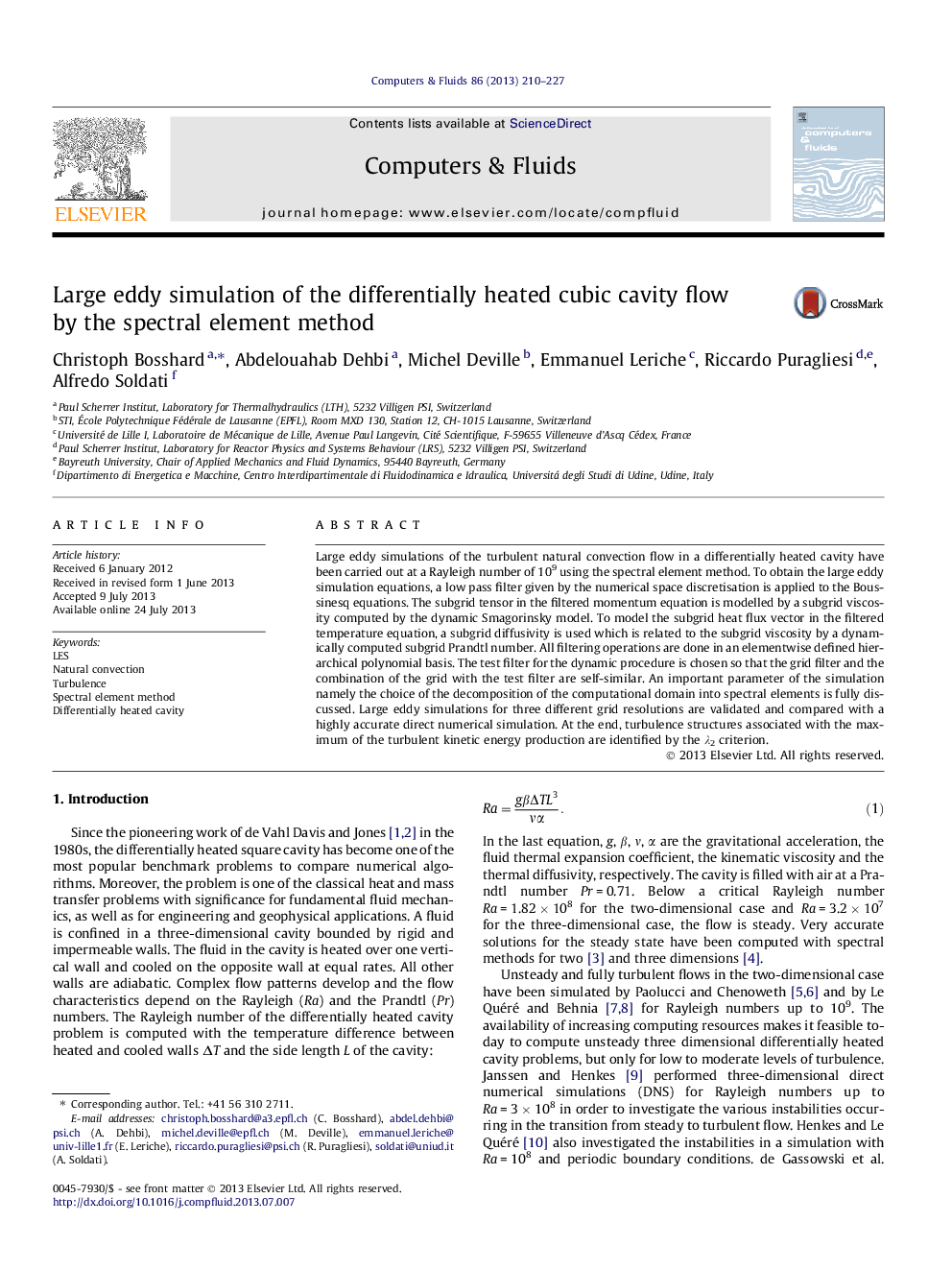 Large eddy simulation of the differentially heated cubic cavity flow by the spectral element method