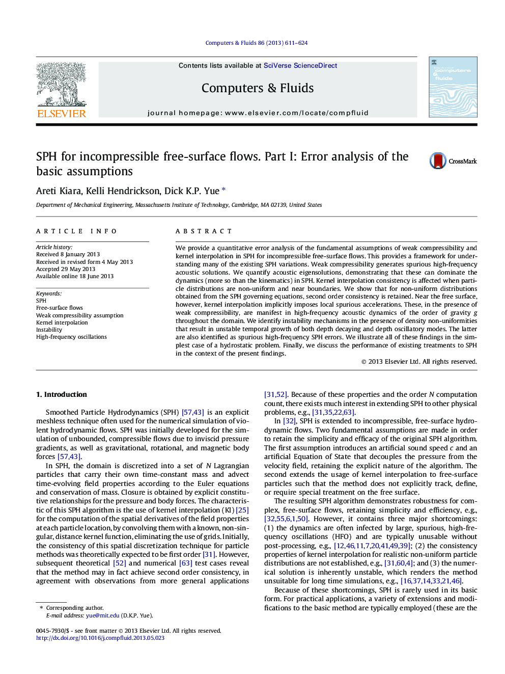 SPH for incompressible free-surface flows. Part I: Error analysis of the basic assumptions