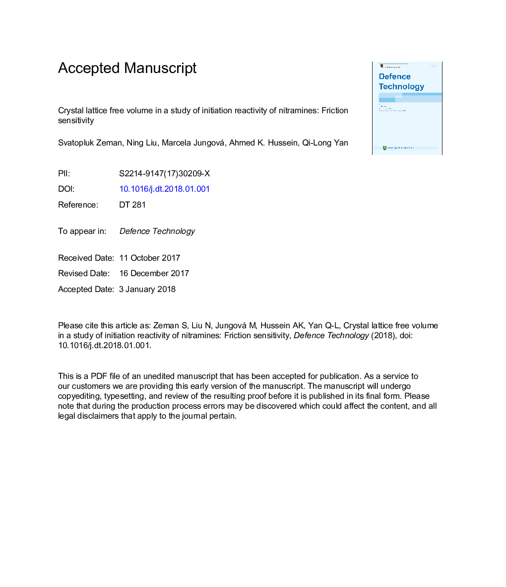 Crystal lattice free volume in a study of initiation reactivity of nitramines: Friction sensitivity