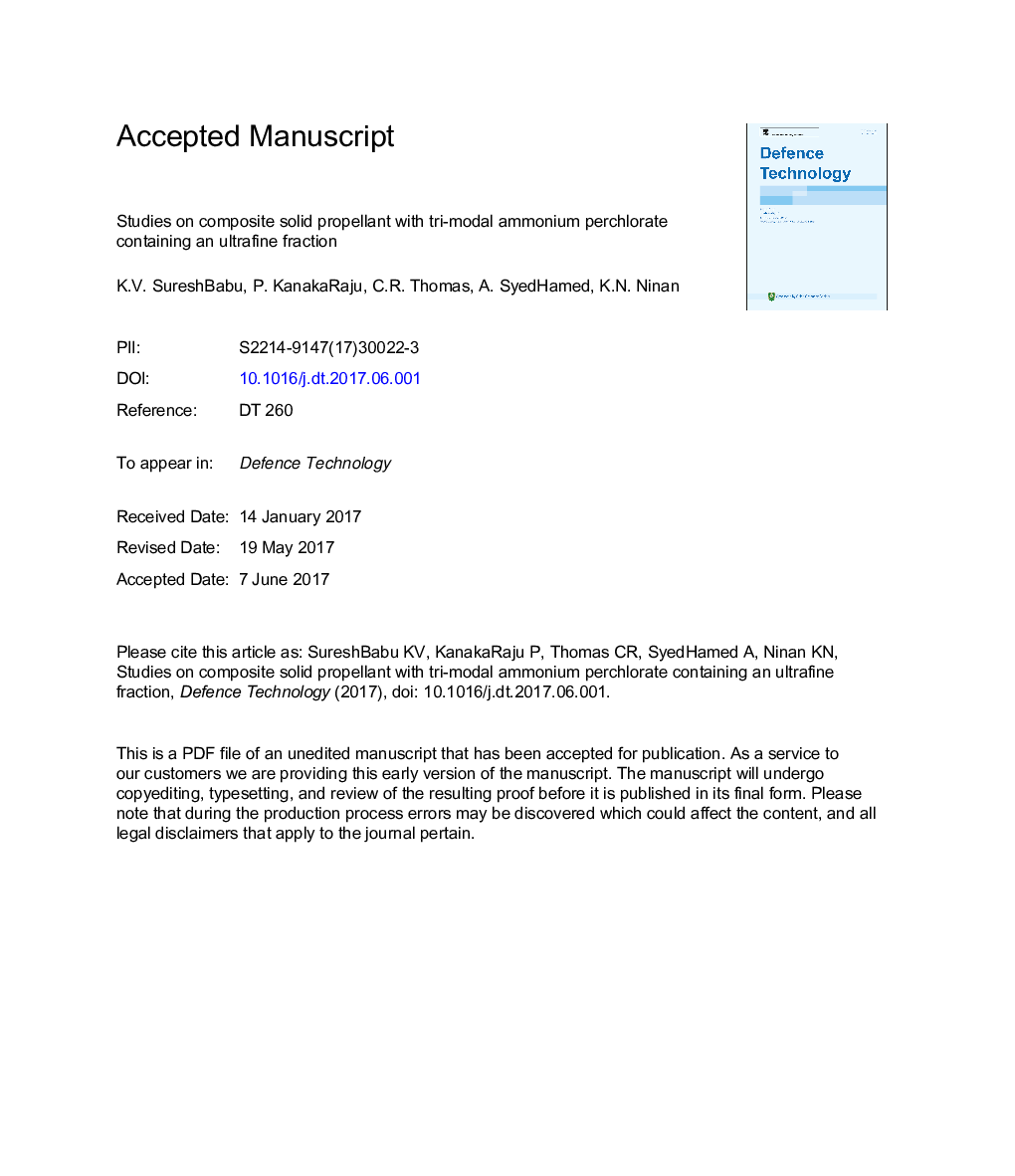 Studies on composite solid propellant with tri-modal ammonium perchlorate containing an ultrafine fraction