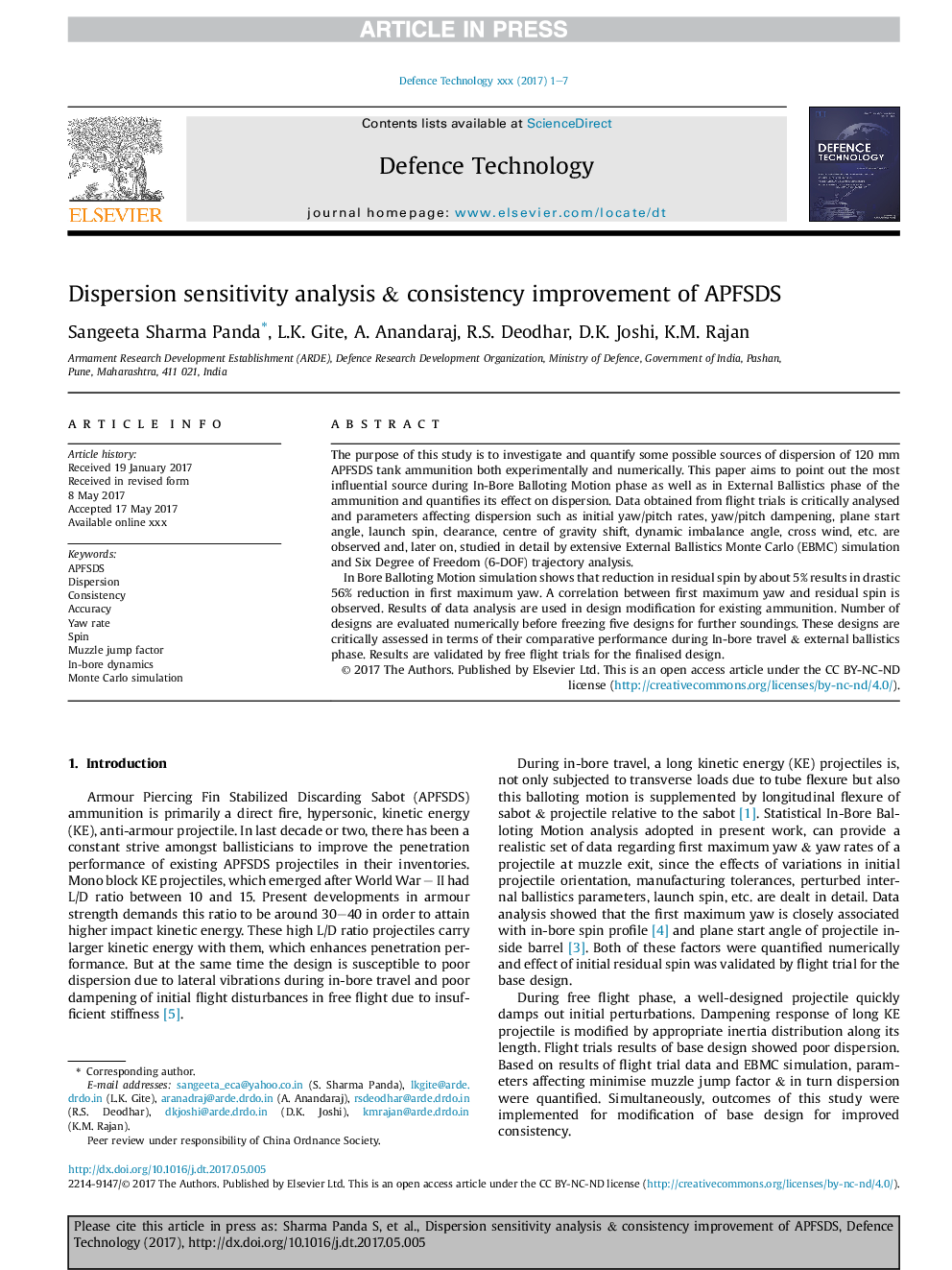 Dispersion sensitivity analysis & consistency improvement of APFSDS