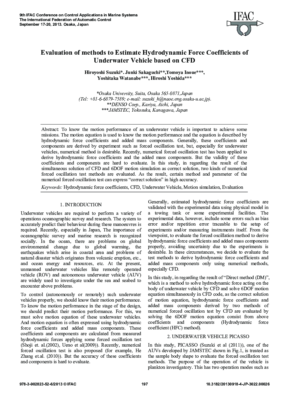 Evaluation of methods to Estimate Hydrodynamic Force Coefficients of Underwater Vehicle based on CFD