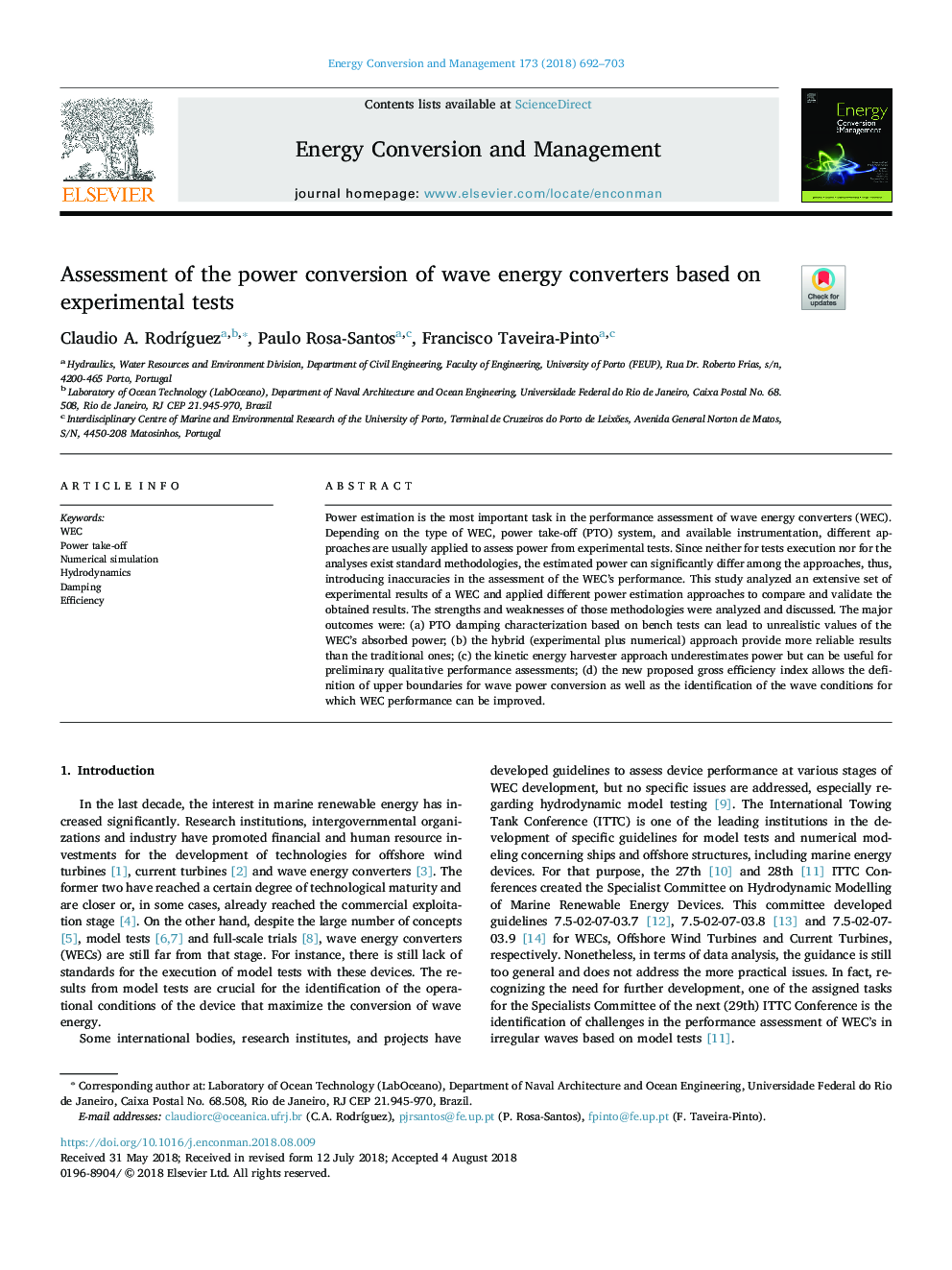 Assessment of the power conversion of wave energy converters based on experimental tests