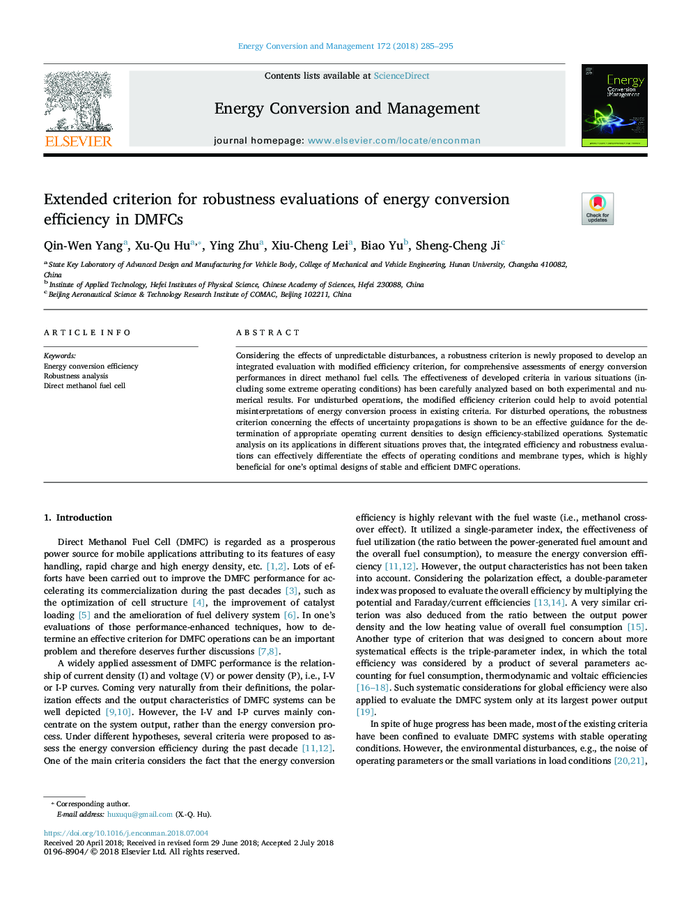 Extended criterion for robustness evaluations of energy conversion efficiency in DMFCs