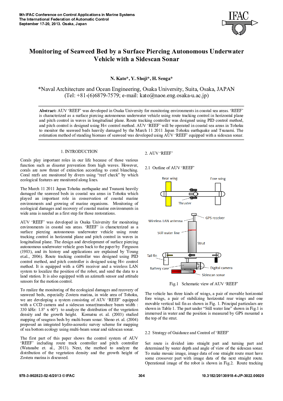 Monitoring of Seaweed Bed by a Surface Piercing Autonomous Underwater Vehicle with a Sidescan Sonar