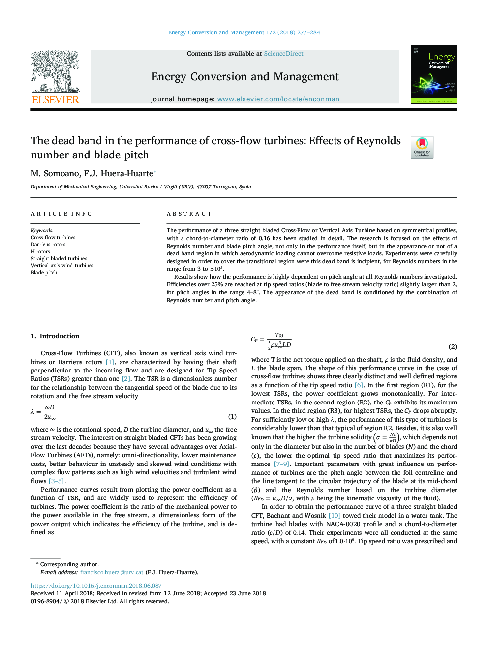 The dead band in the performance of cross-flow turbines: Effects of Reynolds number and blade pitch