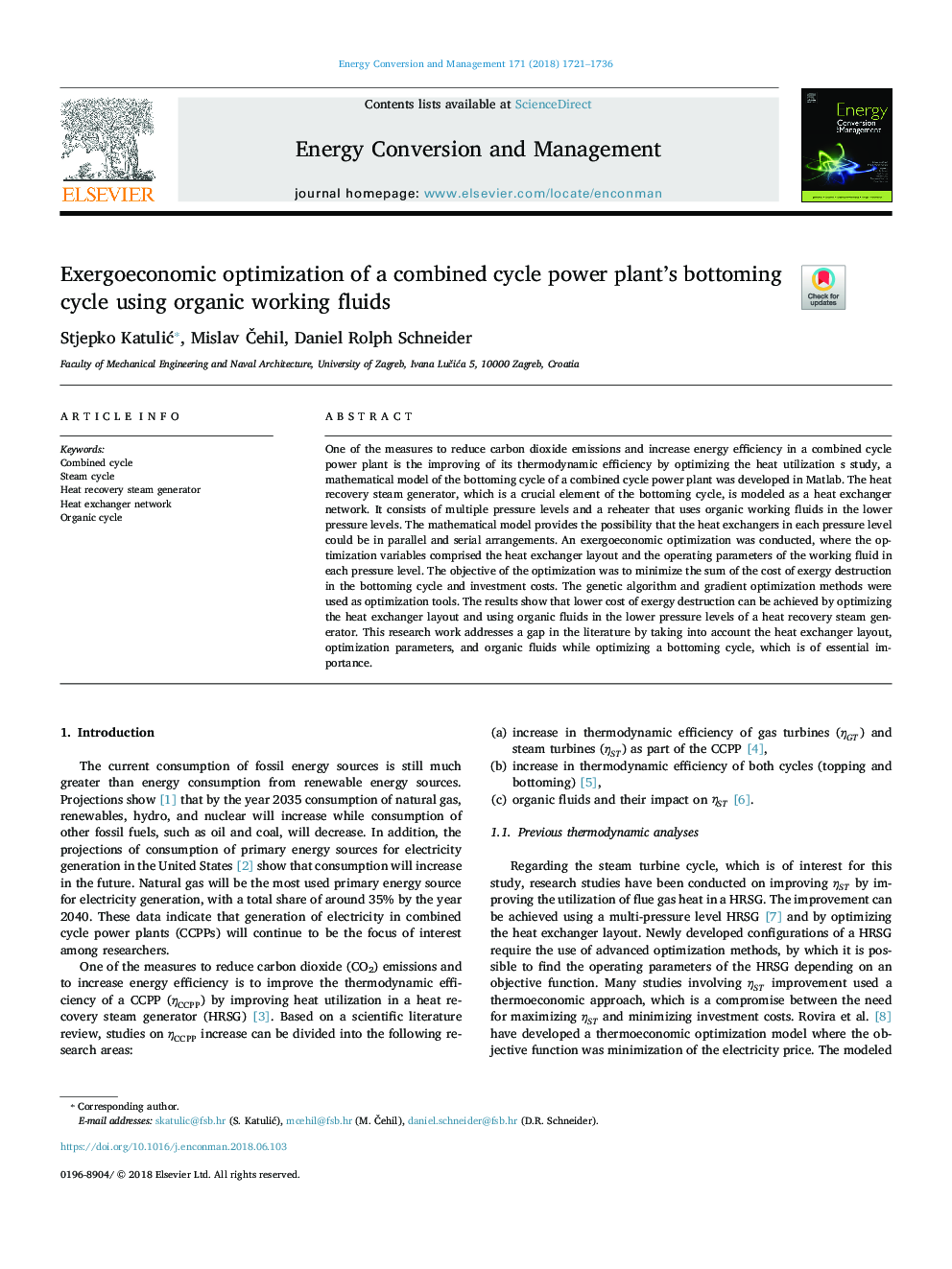 Exergoeconomic optimization of a combined cycle power plant's bottoming cycle using organic working fluids