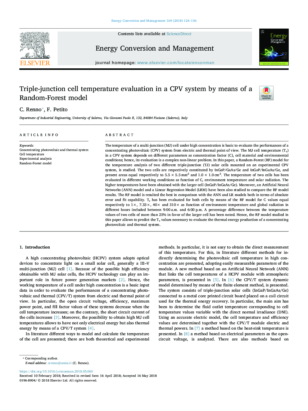 Triple-junction cell temperature evaluation in a CPV system by means of a Random-Forest model