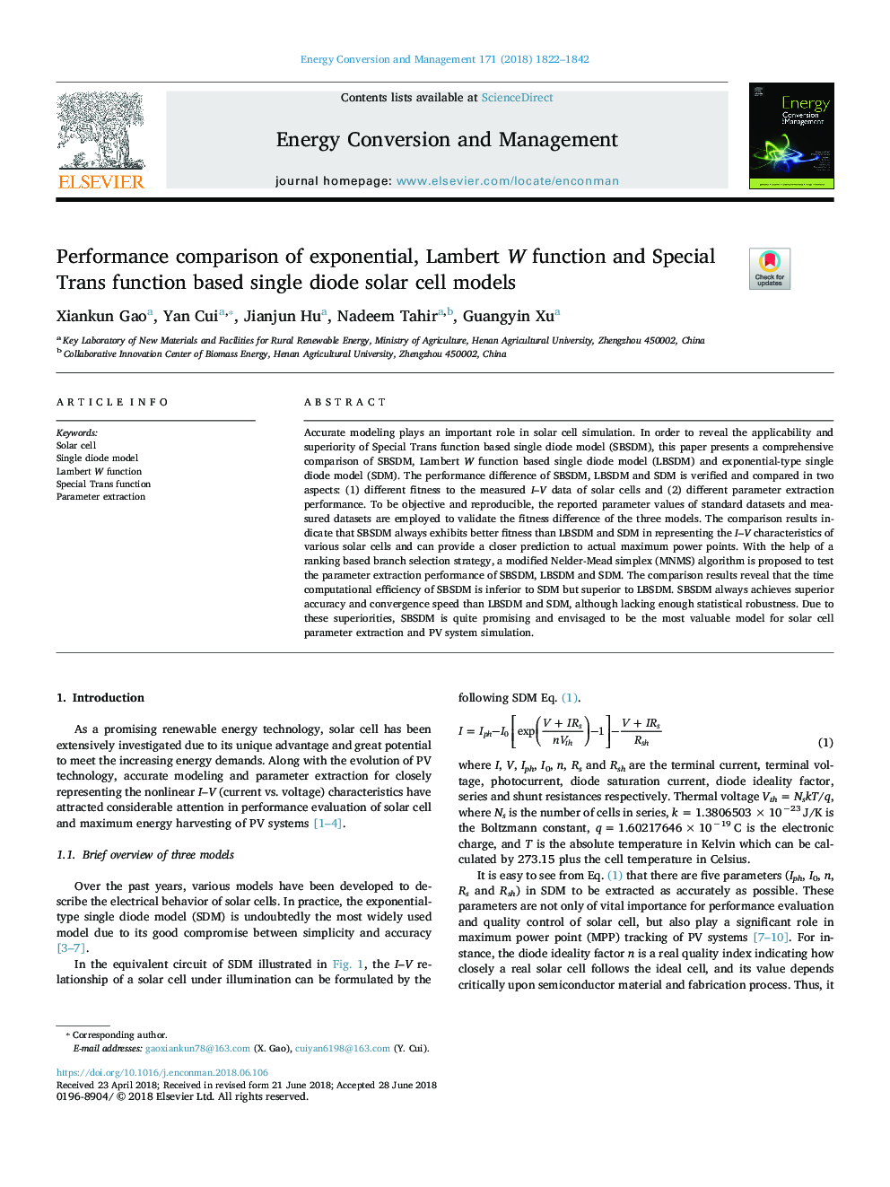 Performance comparison of exponential, Lambert W function and Special Trans function based single diode solar cell models