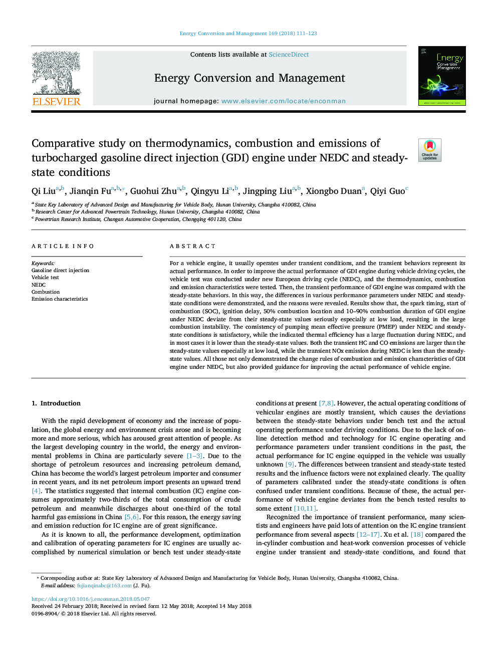 Comparative study on thermodynamics, combustion and emissions of turbocharged gasoline direct injection (GDI) engine under NEDC and steady-state conditions