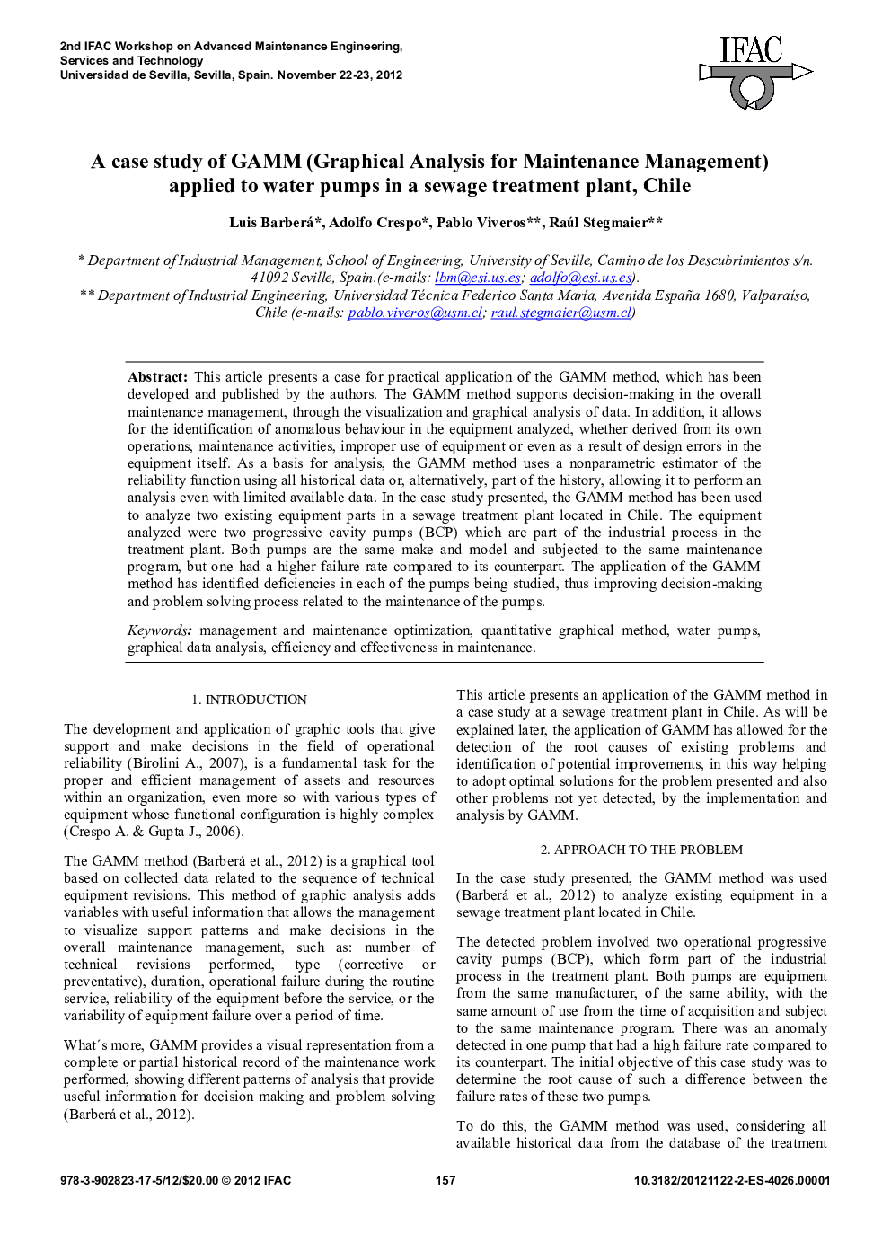 A case study of GAMM (Graphical Analysis for Maintenance Management) applied to water pumps in a sewage treatment plant, Chile