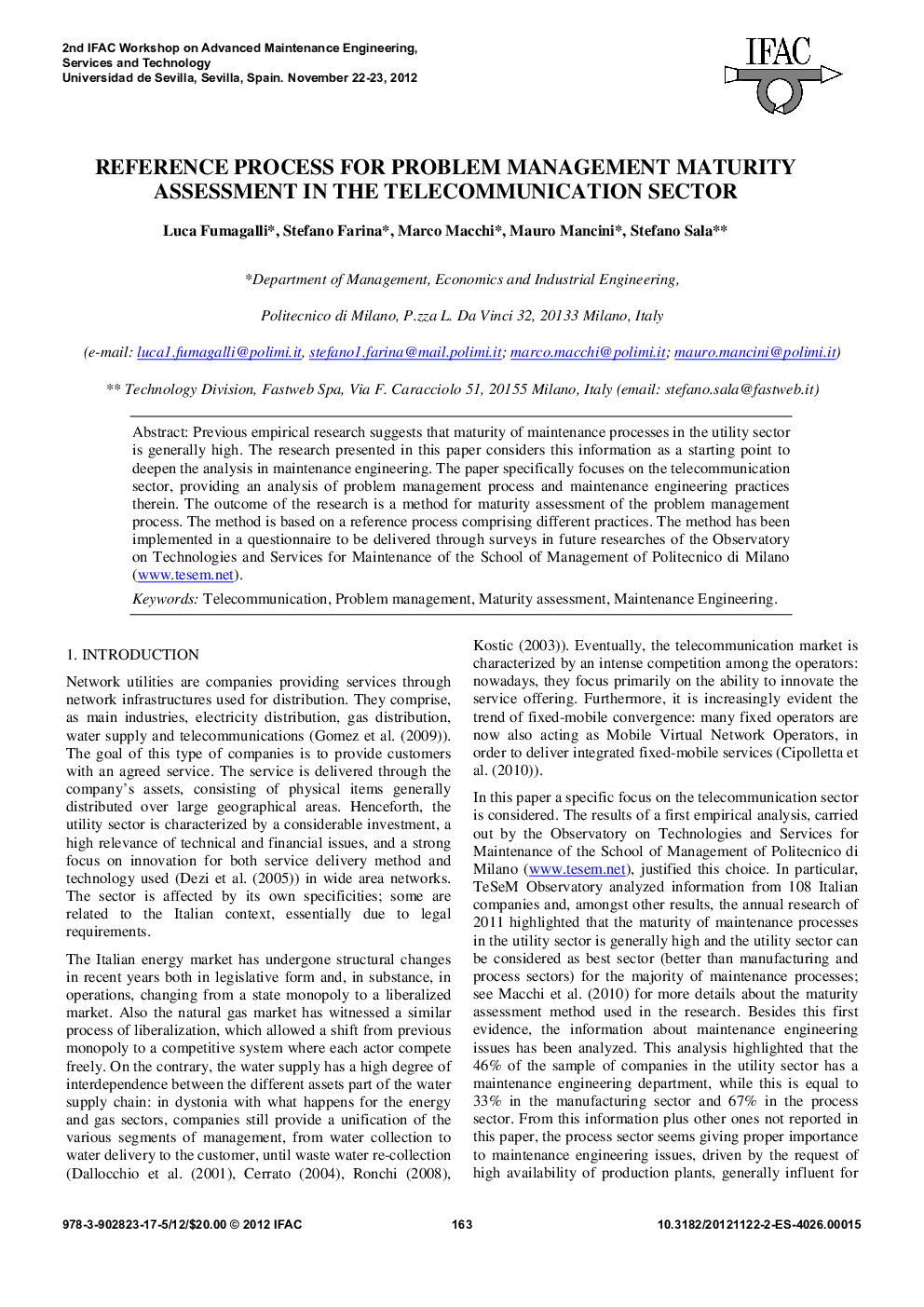 REFERENCE PROCESS FOR PROBLEM MANAGEMENT MATURITY ASSESSMENT IN THE TELECOMMUNICATION SECTOR