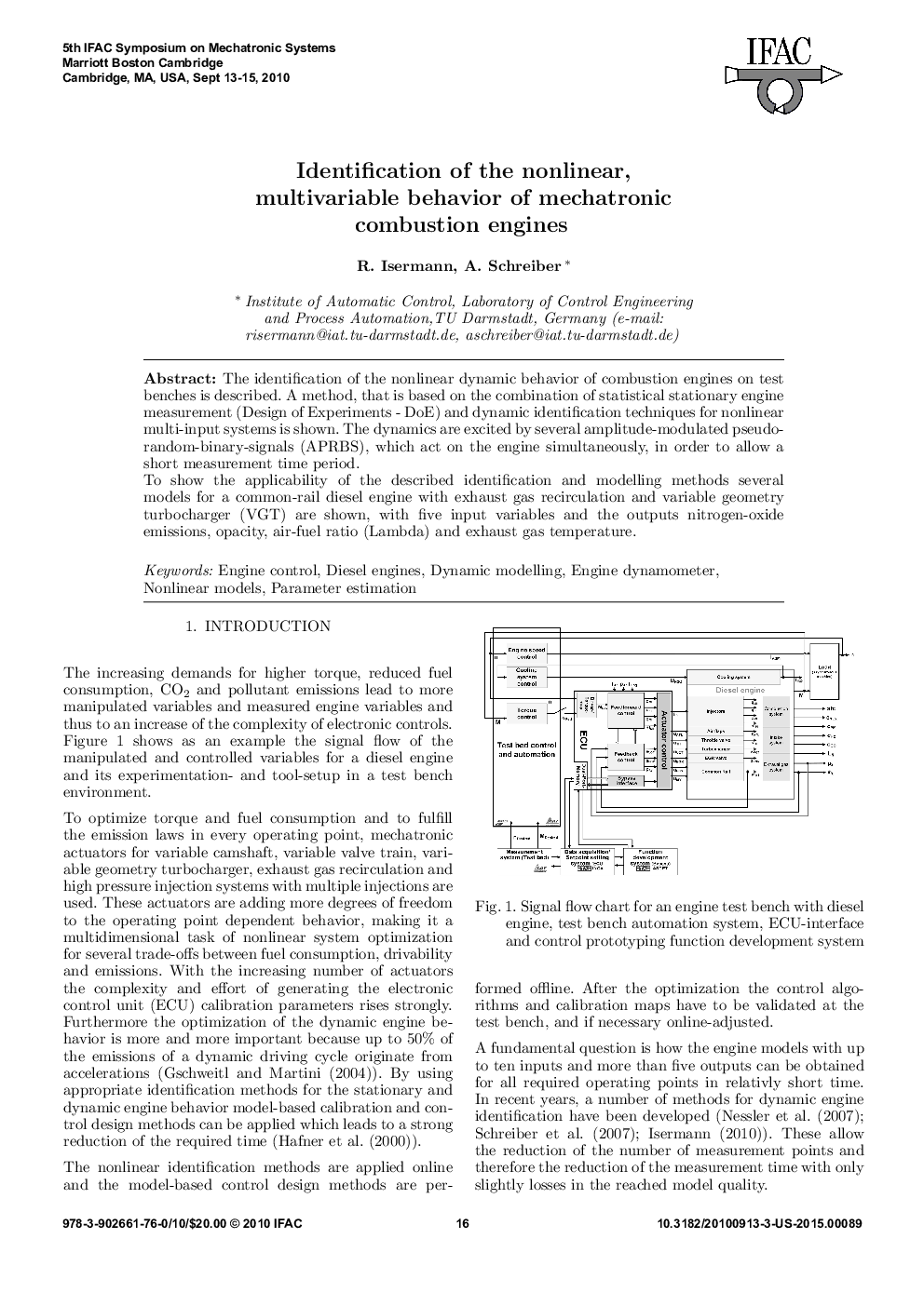 عکس صفحه اول مقاله: Identification of the nonlinear, multivariable behavior of mechatronic combustion engines Identification of the nonlinear, multivariable behavior of mechatronic combustion engines