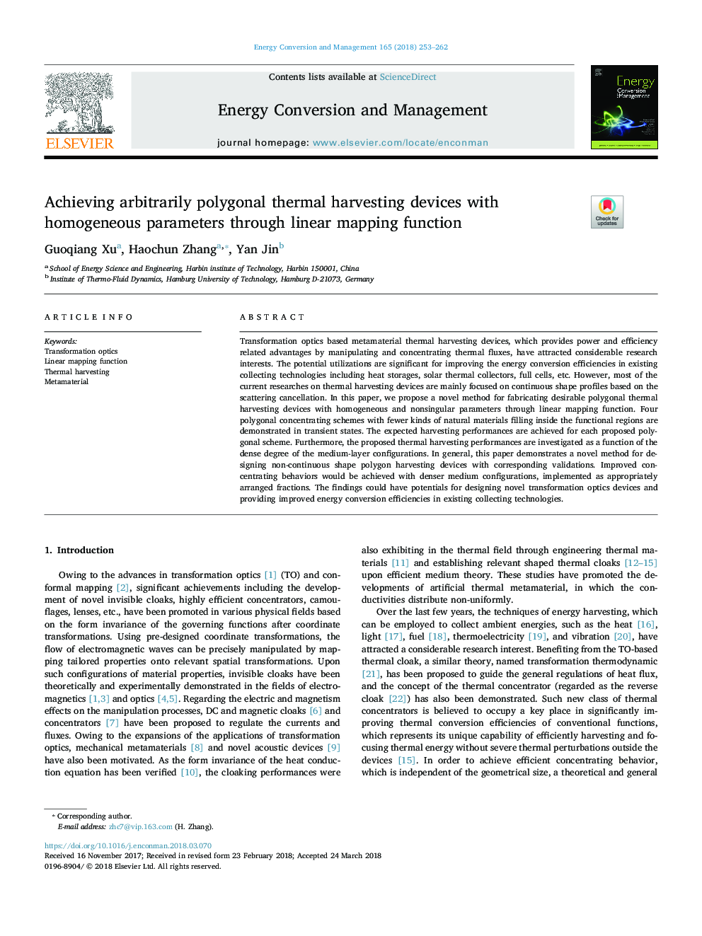 Achieving arbitrarily polygonal thermal harvesting devices with homogeneous parameters through linear mapping function