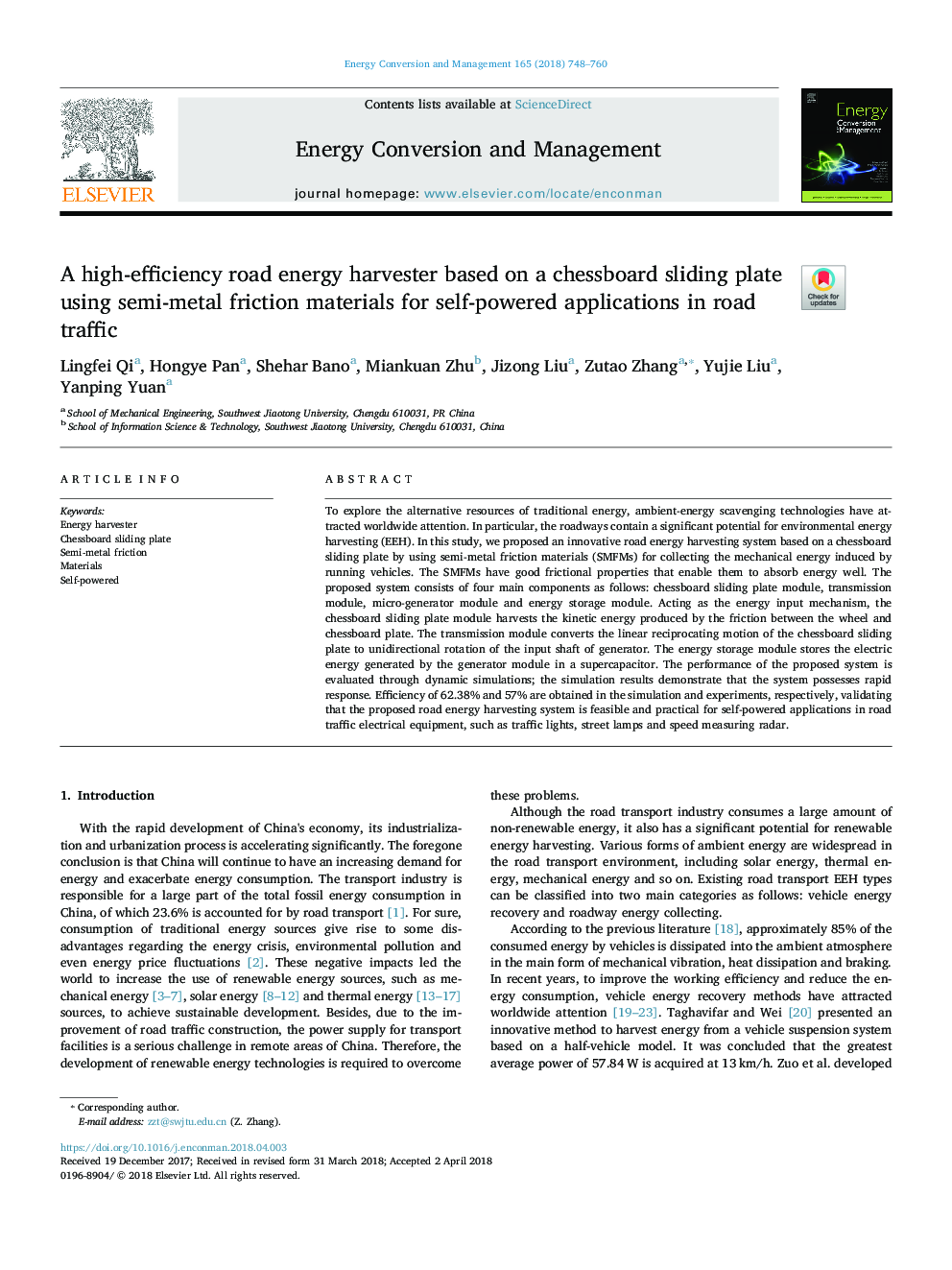 A high-efficiency road energy harvester based on a chessboard sliding plate using semi-metal friction materials for self-powered applications in road traffic