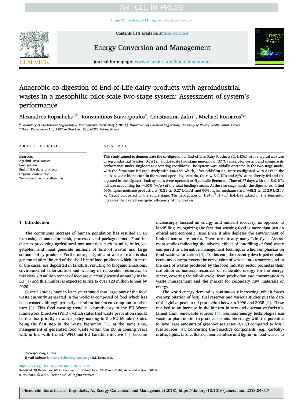 Anaerobic co-digestion of End-of-Life dairy products with agroindustrial wastes in a mesophilic pilot-scale two-stage system: Assessment of system's performance