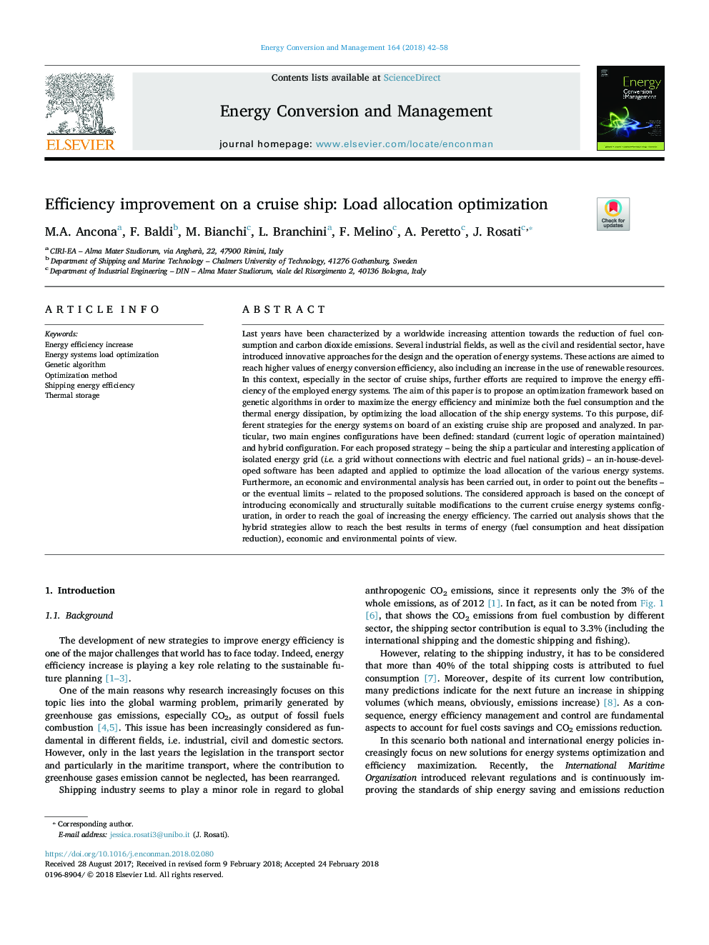 Efficiency improvement on a cruise ship: Load allocation optimization