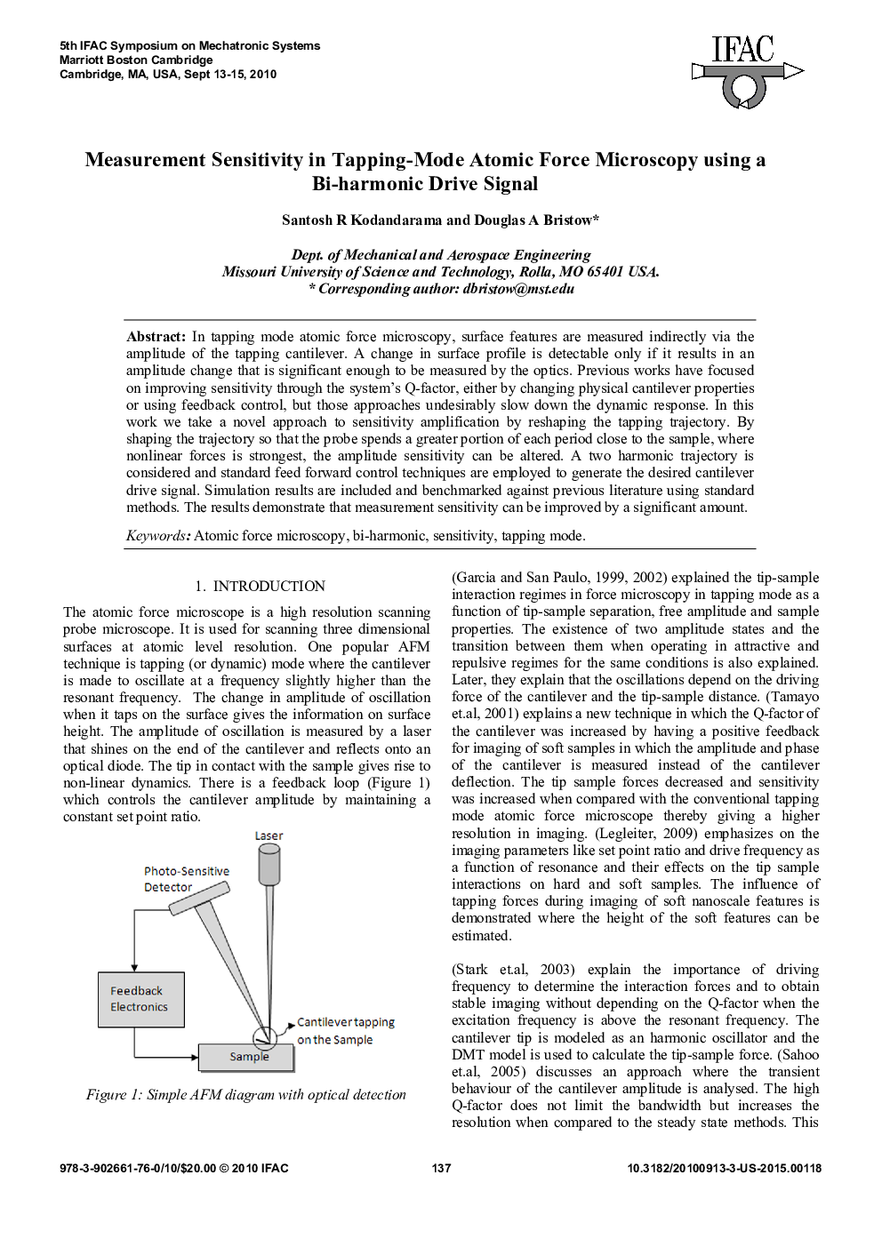 عکس صفحه اول مقاله: Measurement Sensitivity in Tapping-Mode Atomic Force Microscopy using a Bi-harmonic Drive Signal Measurement Sensitivity in Tapping-Mode Atomic Force Microscopy using a Bi-harmonic Drive Signal