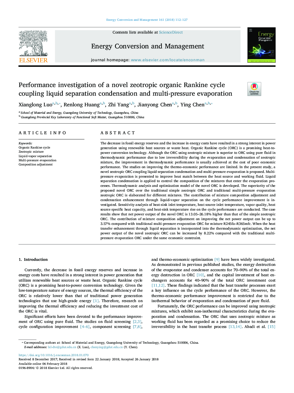 Performance investigation of a novel zeotropic organic Rankine cycle coupling liquid separation condensation and multi-pressure evaporation