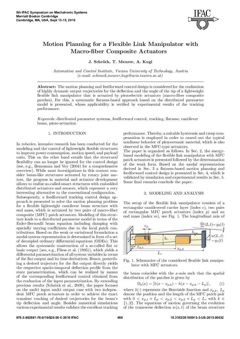 عکس صفحه اول مقاله: Motion Planning for a Flexible Link Manipulator with Macro-fiber Composite Actuators Motion Planning for a Flexible Link Manipulator with Macro-fiber Composite Actuators