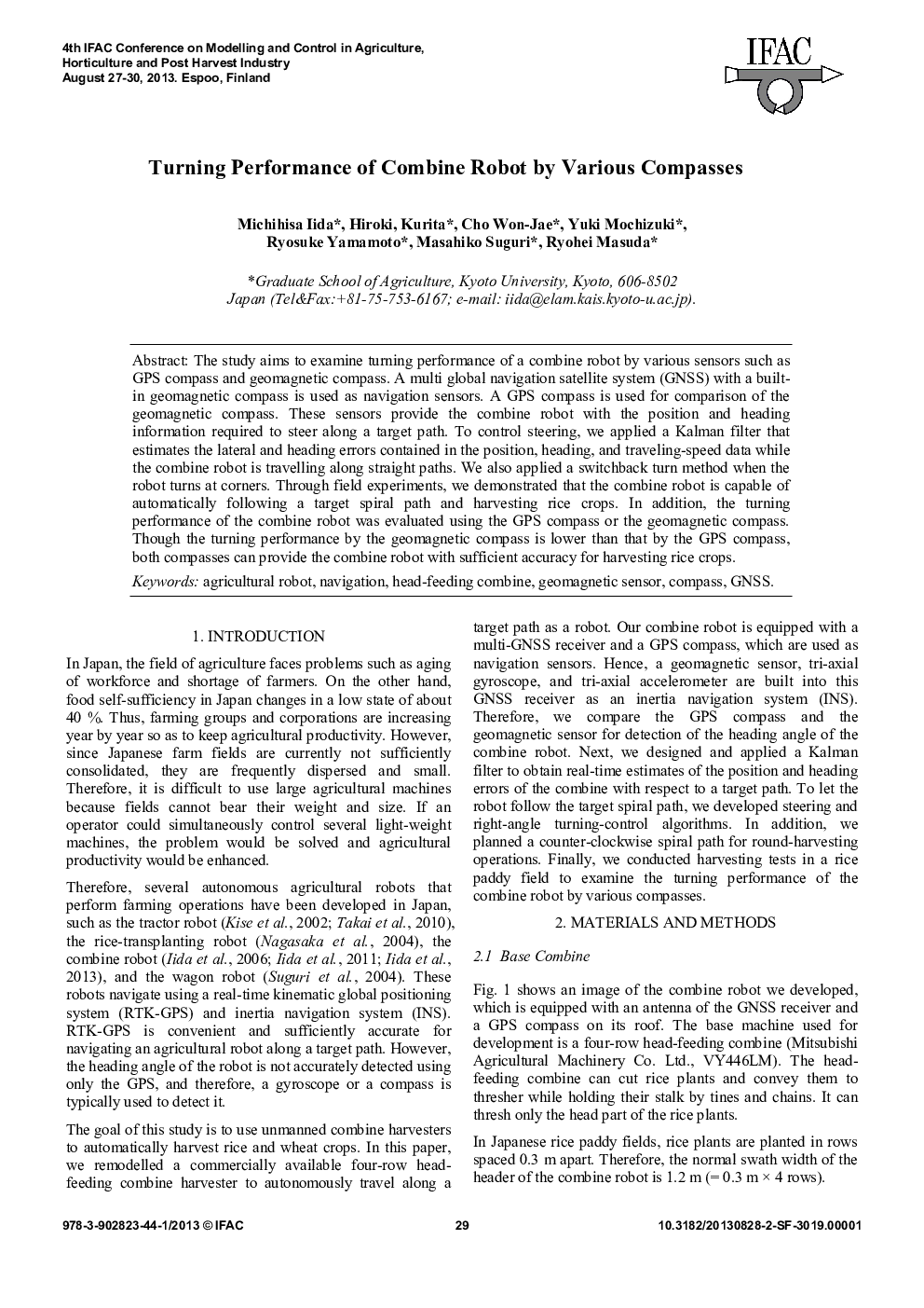 Turning Performance of Combine Robot by Various Compasses