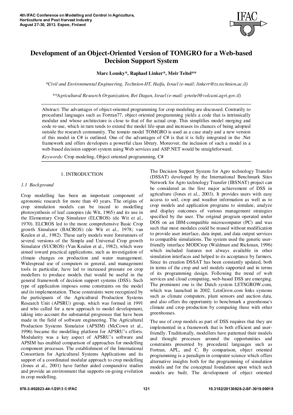 Development of an Object-Oriented Version of TOMGRO for a Web-based Decision Support System