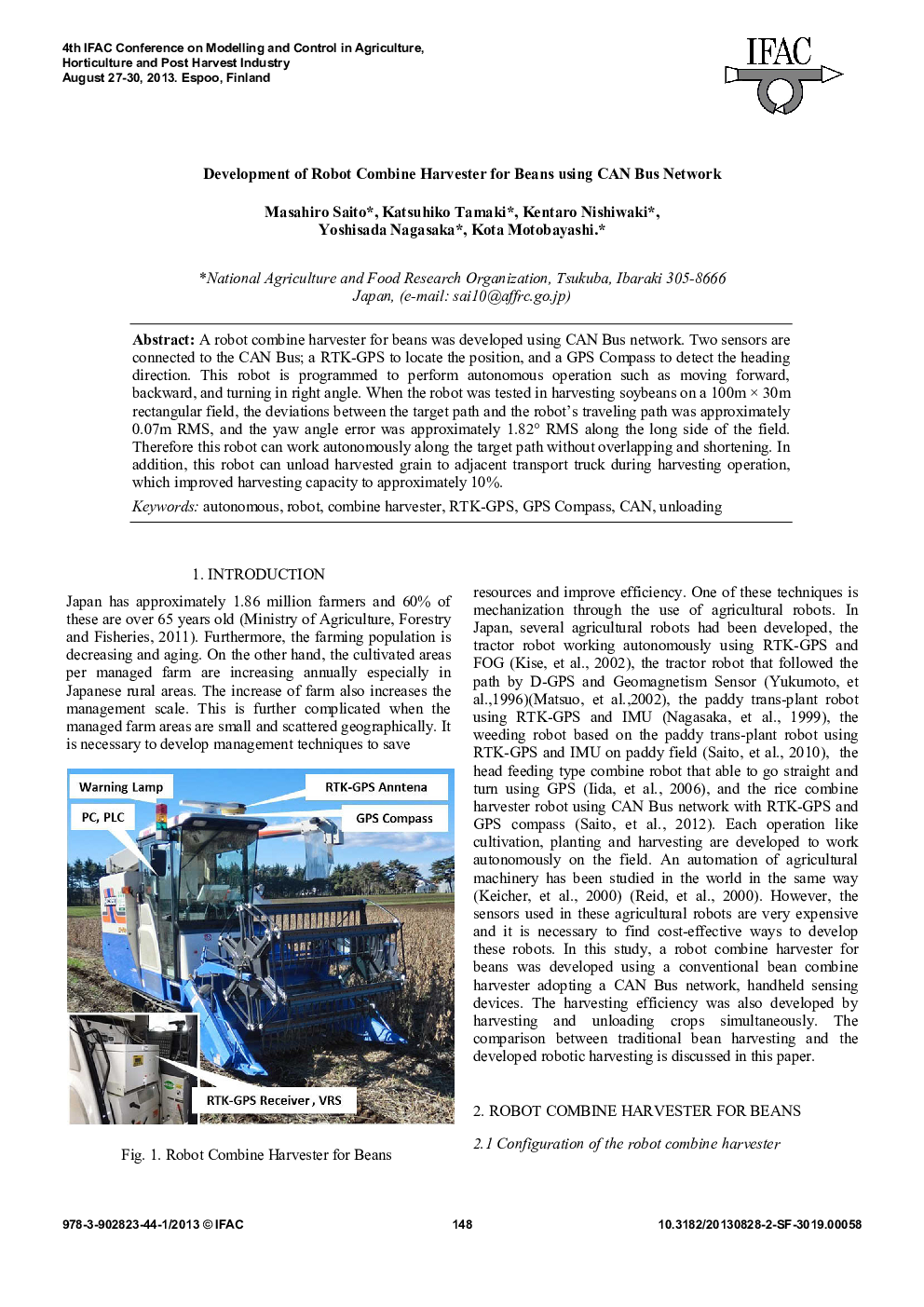 Development of Robot Combine Harvester for Beans using CAN Bus Network