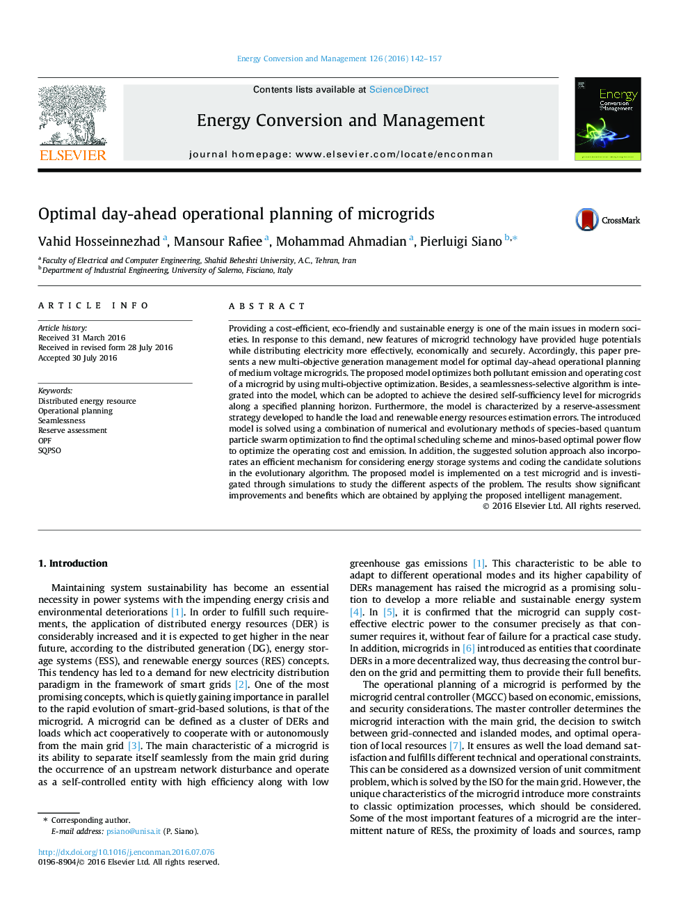 Optimal day-ahead operational planning of microgrids