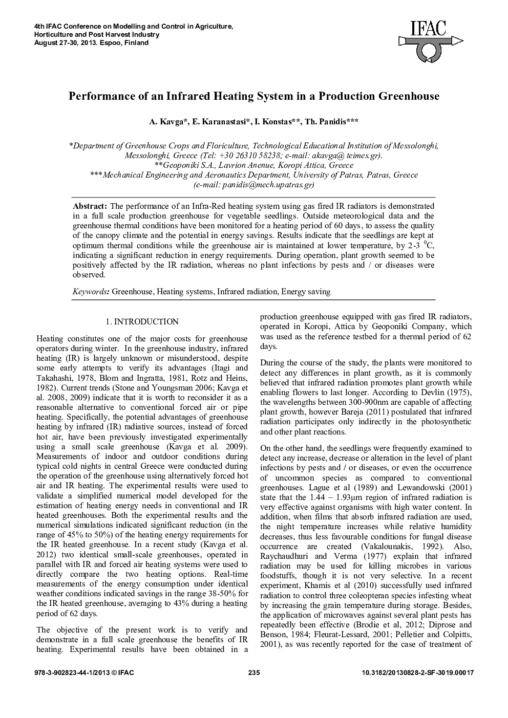 Performance of an Infrared Heating System in a Production Greenhouse