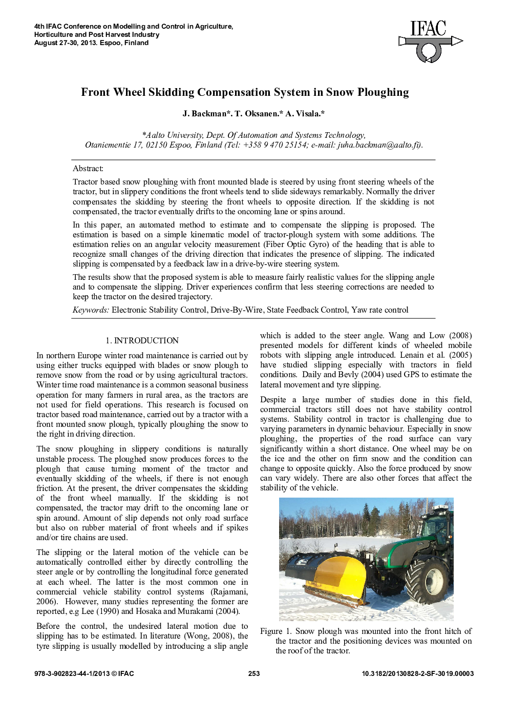 Front Wheel Skidding Compensation System in Snow Ploughing