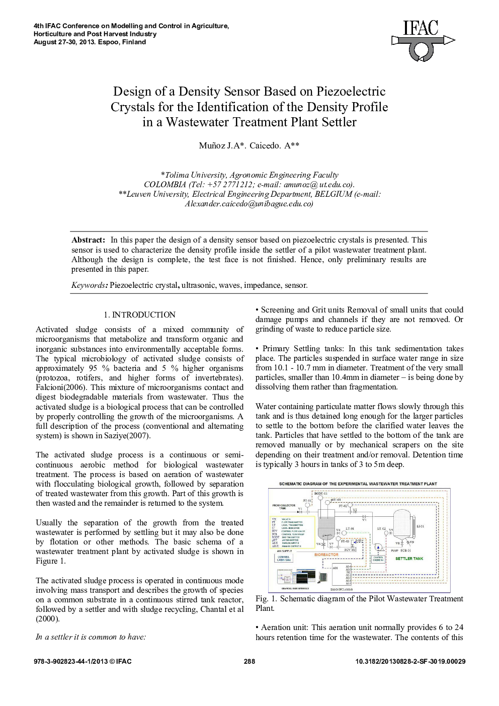 Design of a Density Sensor Based on Piezoelectric Crystals for the Identification of the Density Profile in a Wastewater Treatment Plant Settler