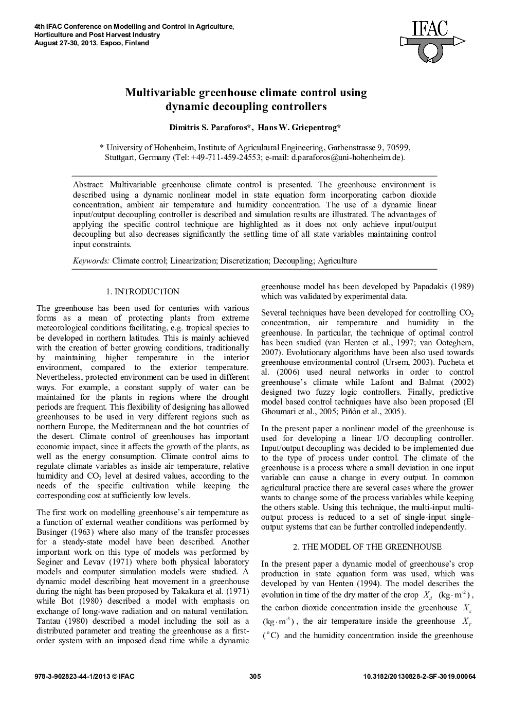 Multivariable greenhouse climate control using dynamic decoupling controllers