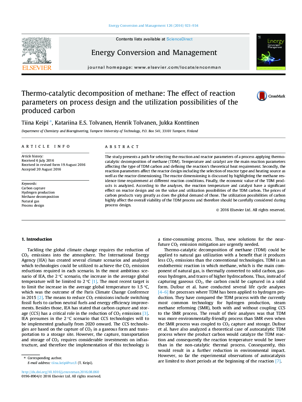 تجزیه ترموسی کاتالیزوری متان: اثر پارامترهای واکنش در طراحی فرایند و امکان استفاده از کربن تولید شده 