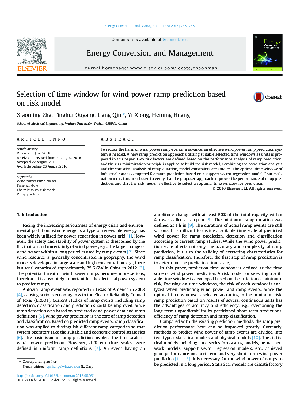 Selection of time window for wind power ramp prediction based on risk model