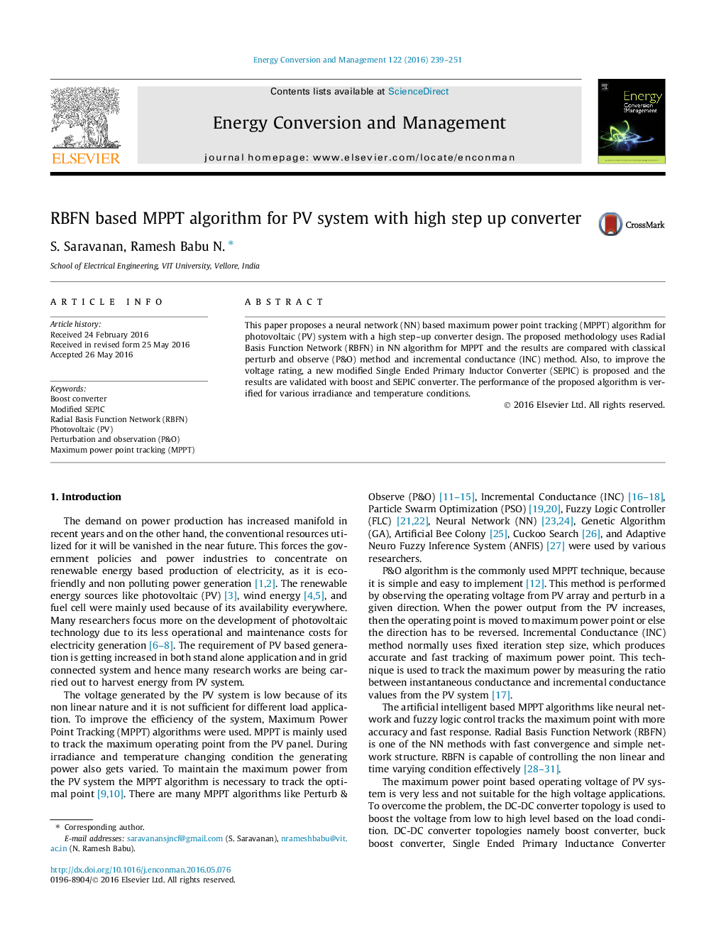 RBFN based MPPT algorithm for PV system with high step up converter