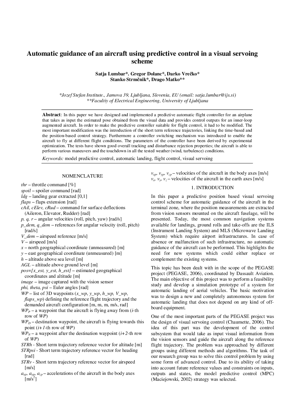 Automatic guidance of an aircraft using predictive control in a visual servoing scheme