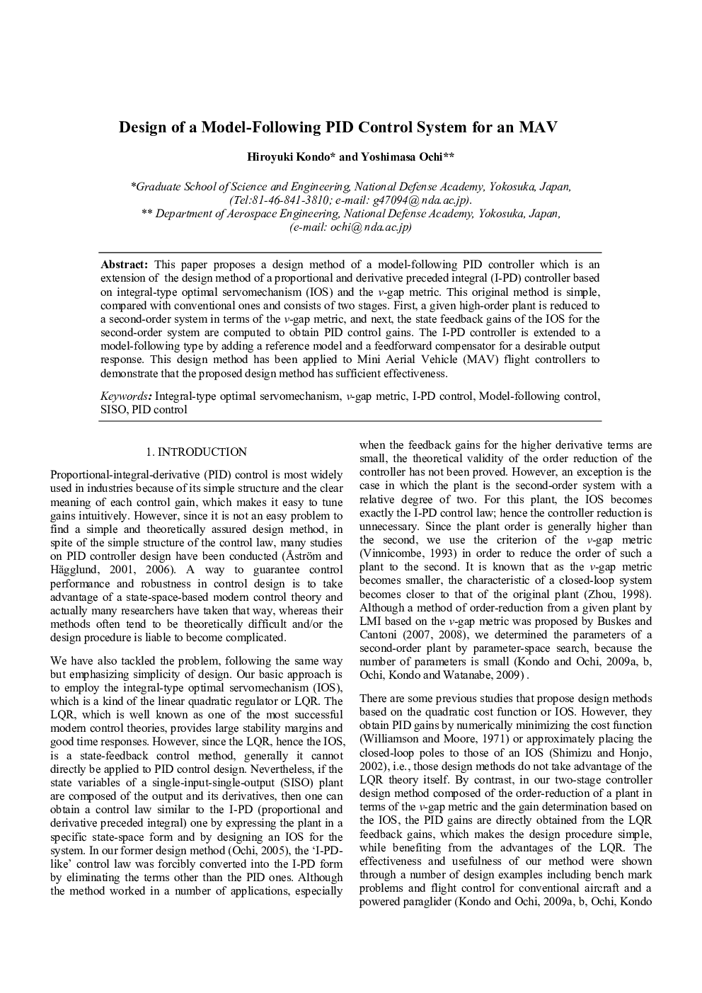 Design of a Model-Following PID Control System for an MAV
