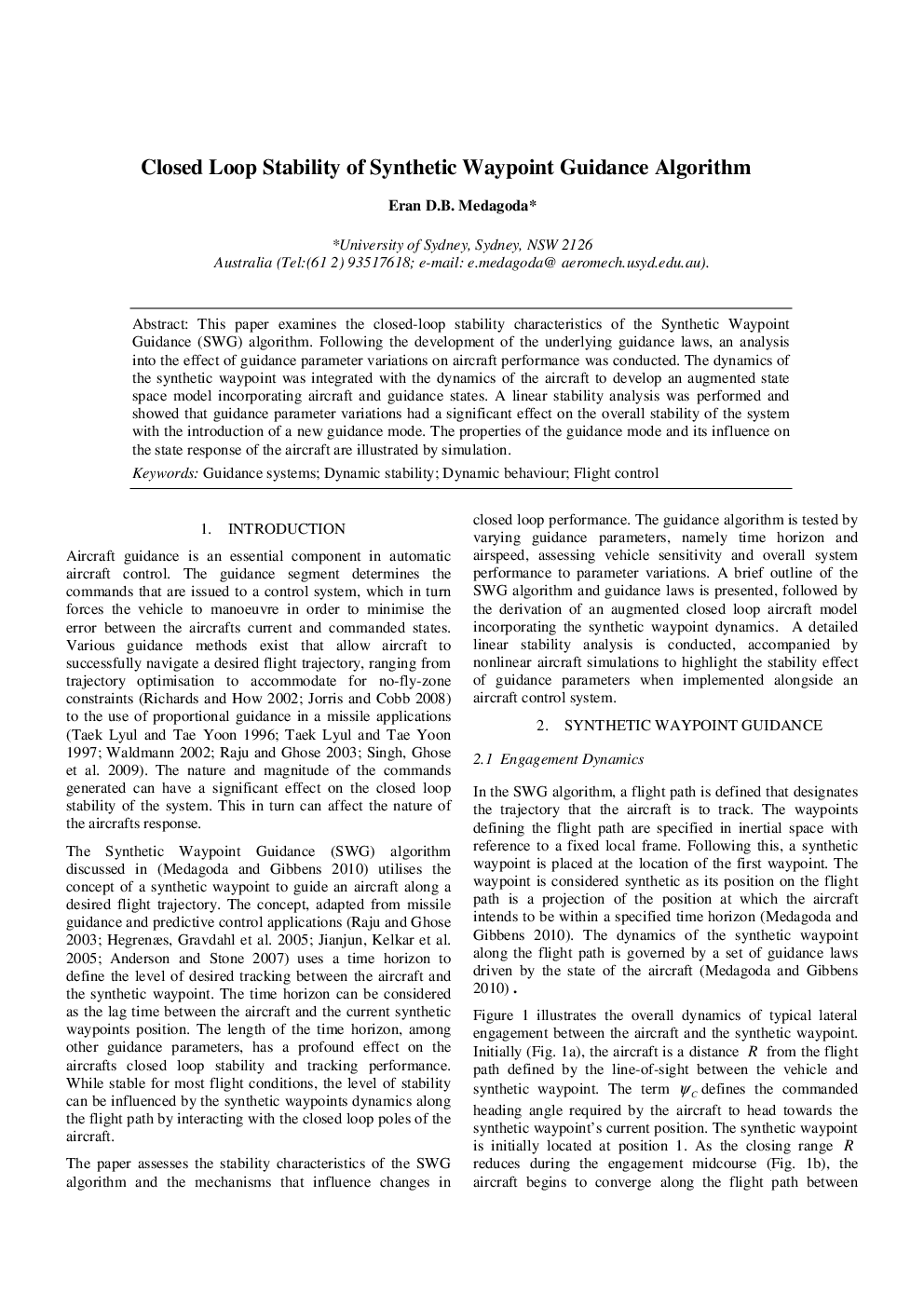 Closed Loop Stability of Synthetic Waypoint Guidance Algorithm