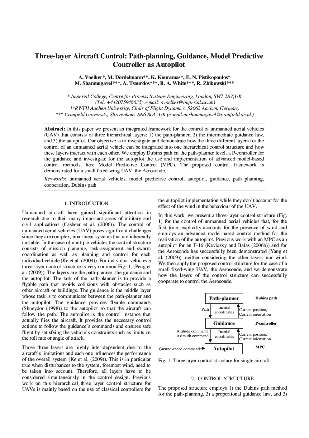 Three-layer Aircraft Control: Path-planning, Guidance, Model Predictive Controller as Autopilot