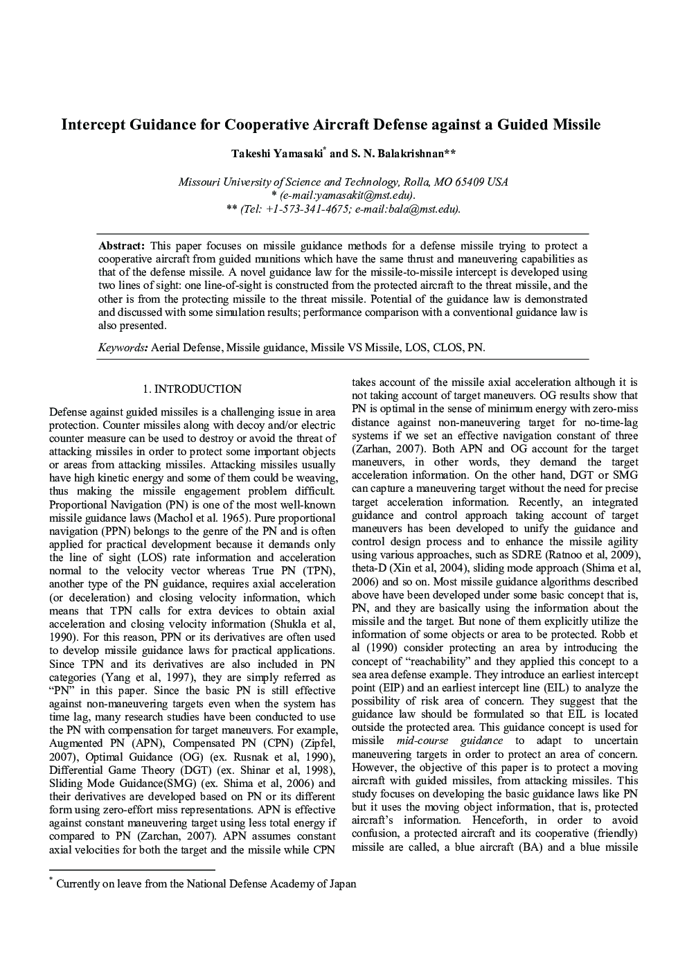 Intercept Guidance for Cooperative Aircraft Defense against a Guided Missile