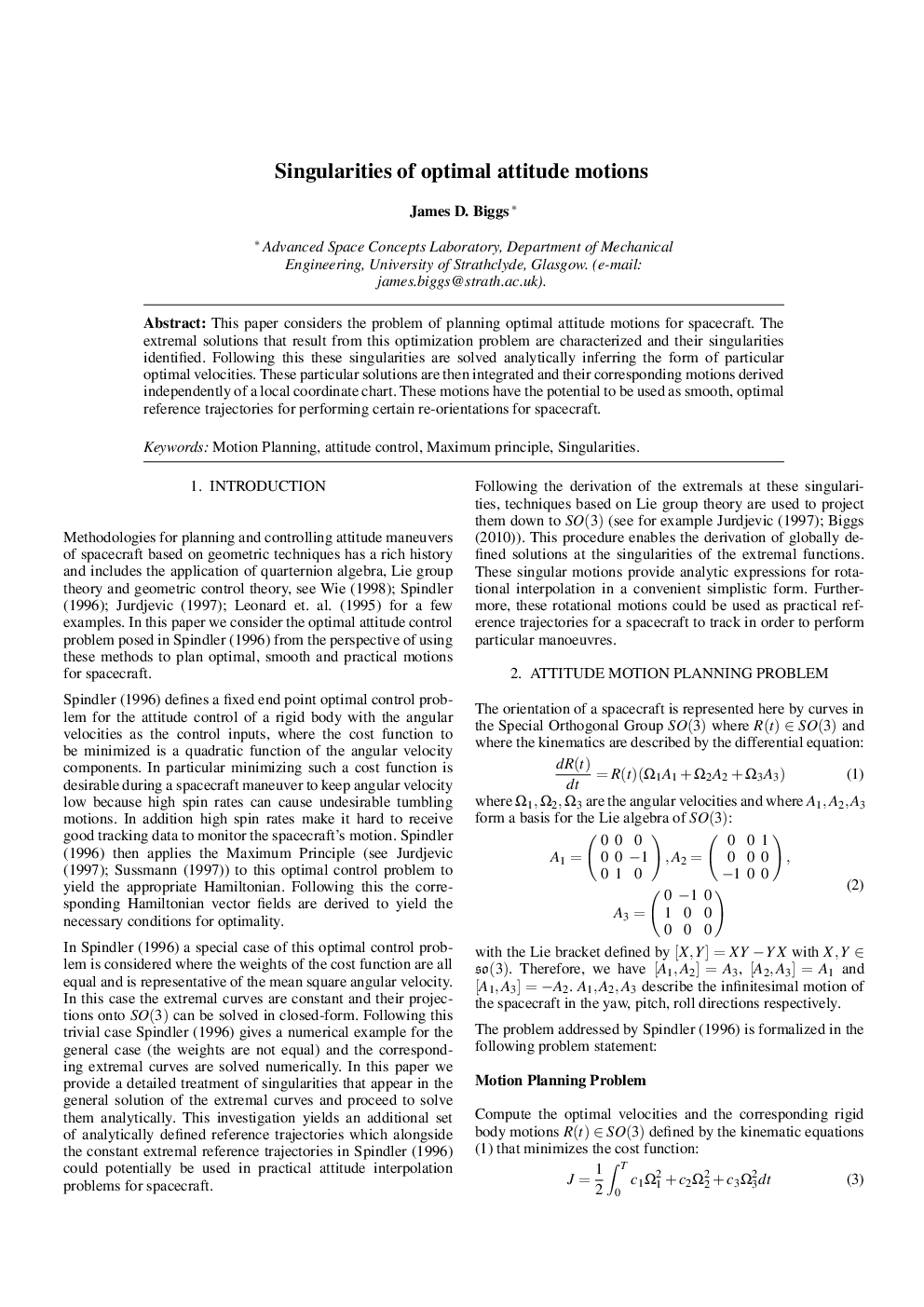 Singularities of optimal attitude motions