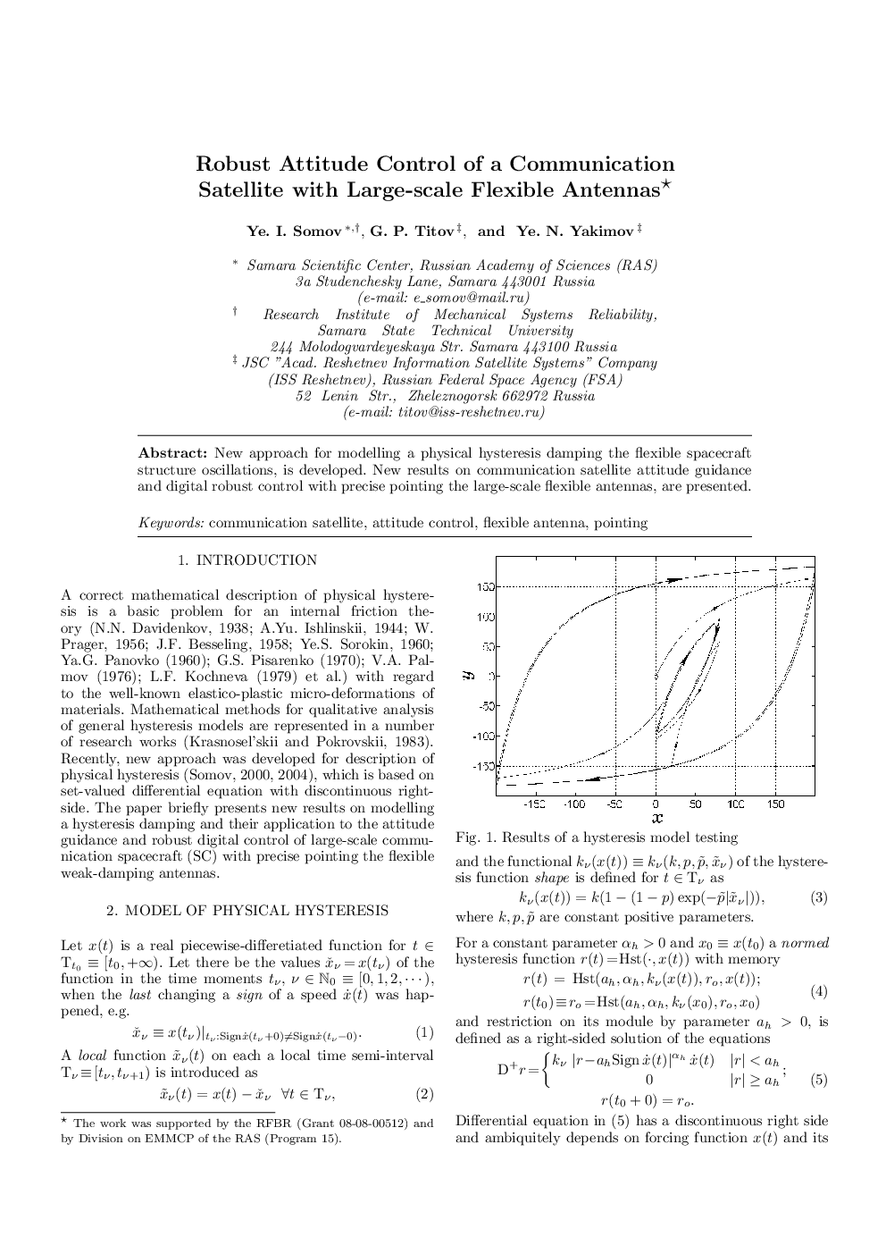 عکس صفحه اول مقاله: Robust Attitude Control of a Communication Satellite with Large-scale Flexible Antennas* Robust Attitude Control of a Communication Satellite with Large-scale Flexible Antennas*